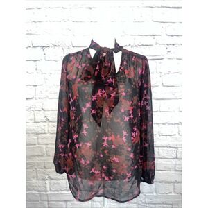 Cabi Women's Candlelight Floral Sheer Tie Neck Feminine Blouse Size XS